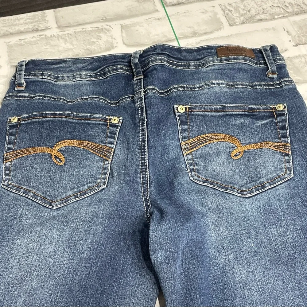 Justice Premium Blue Jeans. Simply low skinny Girls size 16R. Spots. Pre-owned.